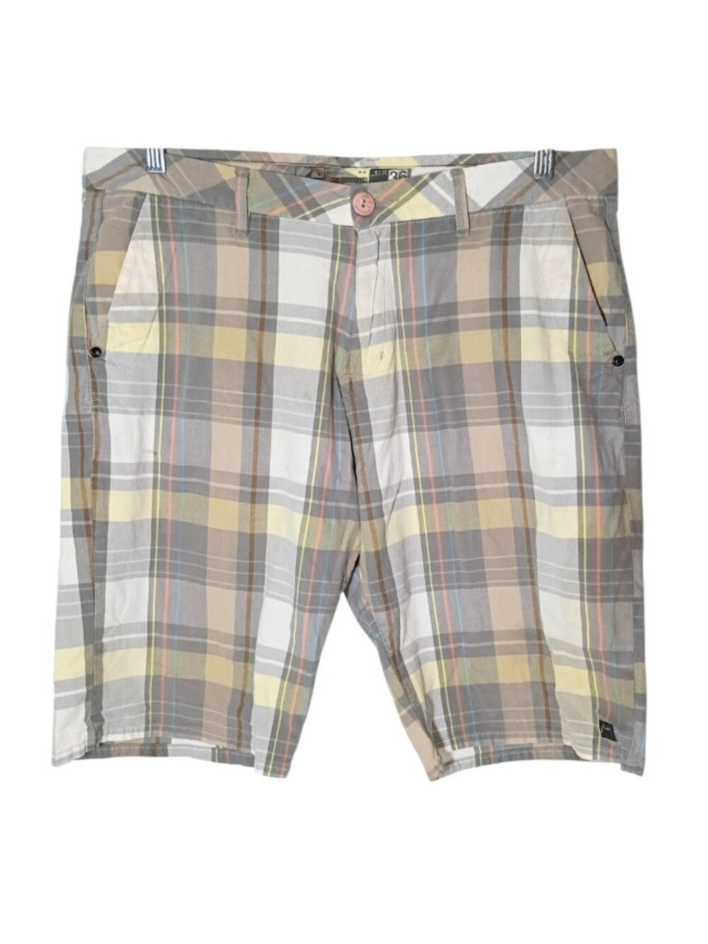 Rusty Men's Plaid Cotton Bermuda Shorts 36 Skater Surfwear Golf Retro Pockets